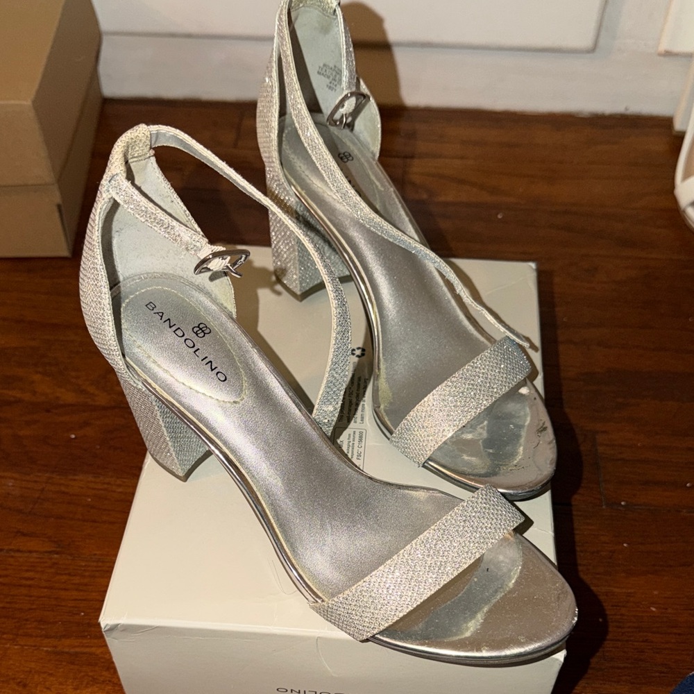 Bandolino Shimmering Silver Block Heels